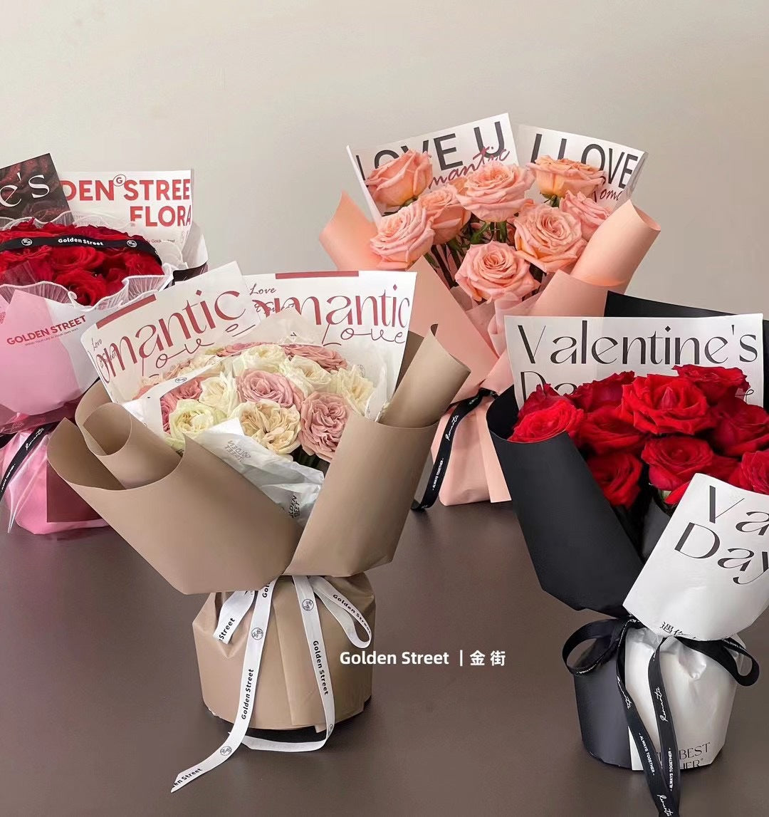 AL-Valentine's Day Confession Letter,Minimalist Trendy Paper,Floral Arrangement Bouquet Wrapping Paper,Fresh Flower DIY Packaging Materials