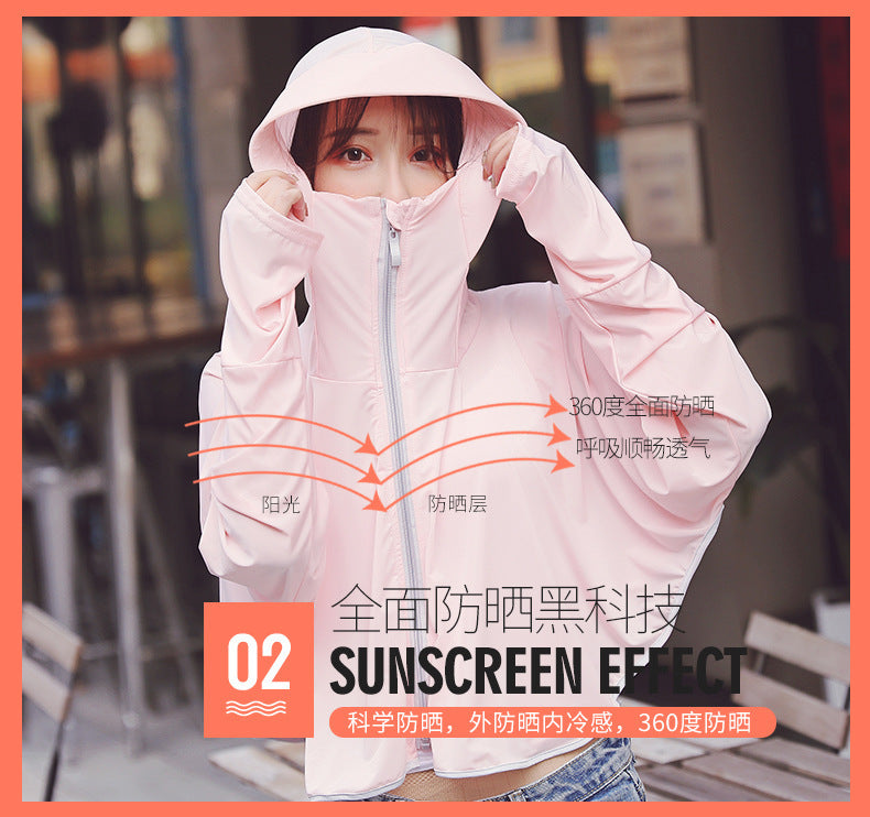 Women's Anti-UV Shirt Hooded Sun Protection Shawl with Mask