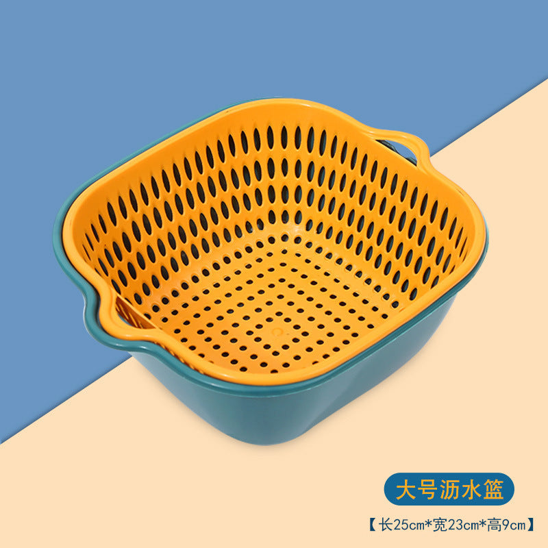Home Kitchen Multifunctional Plastic Square Vegetable Wash Basket Double Drainer Basket Six-piece set