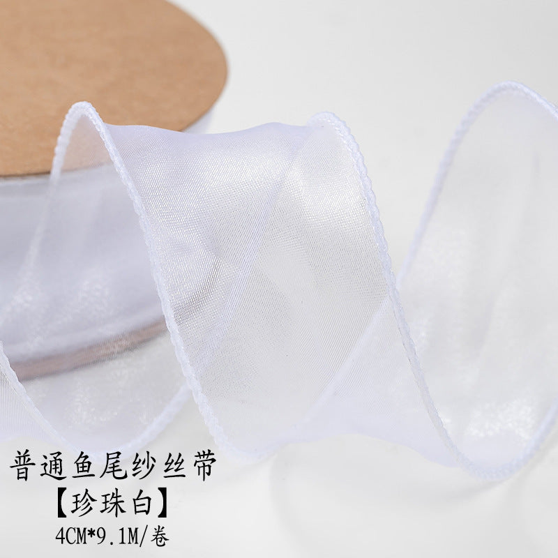SJ-Gold Edging,Fish Tail Organza Ribbon,Polyester Organza Floral Ribbon,Cake Box Gift Box Bow,Packaging Woven Ribbon,Ribbon