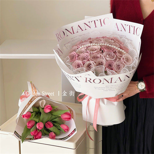 Valentine's Day Foil-Stamped Noble Minimalist,Waterproof Flower Wrapping Paper,Trendy Packaging Paper