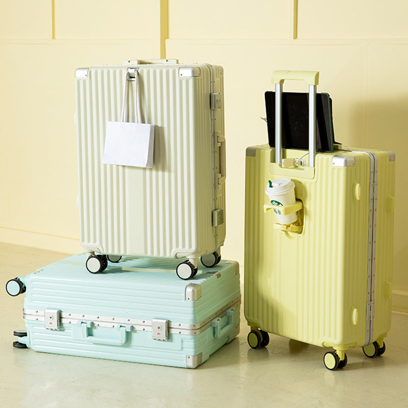 20/24/26-inch travel boarding case, functional trolley suitcase, with password lock, with USB charging port, with a separate water bottle holder, with a hanging hook.