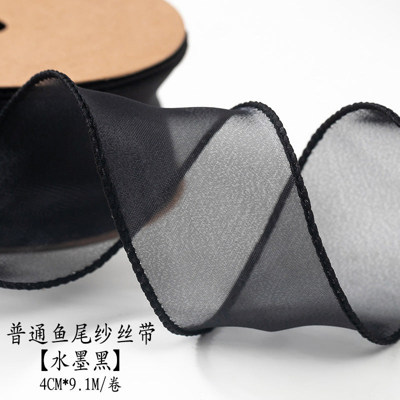 SJ-Gold Edging,Fish Tail Organza Ribbon,Polyester Organza Floral Ribbon,Cake Box Gift Box Bow,Packaging Woven Ribbon,Ribbon