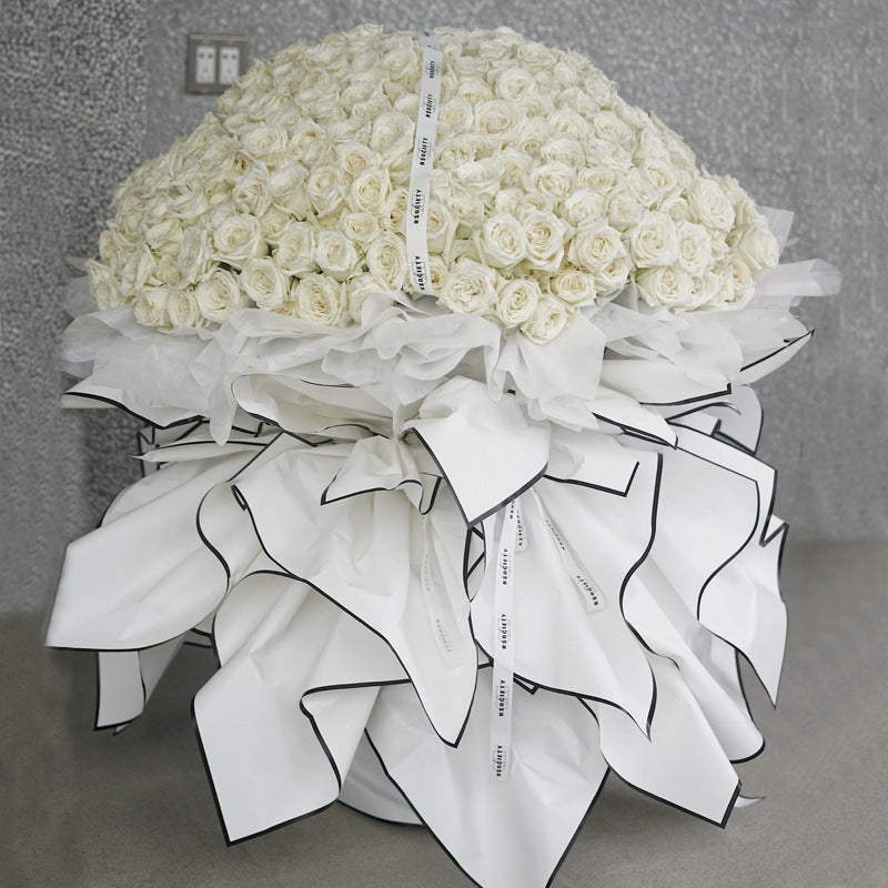 AR-Black and White Floral Wrapping Paper,Matte Film Waterproof Frosted Paper,Thickened Bouquet Wrapping Paper