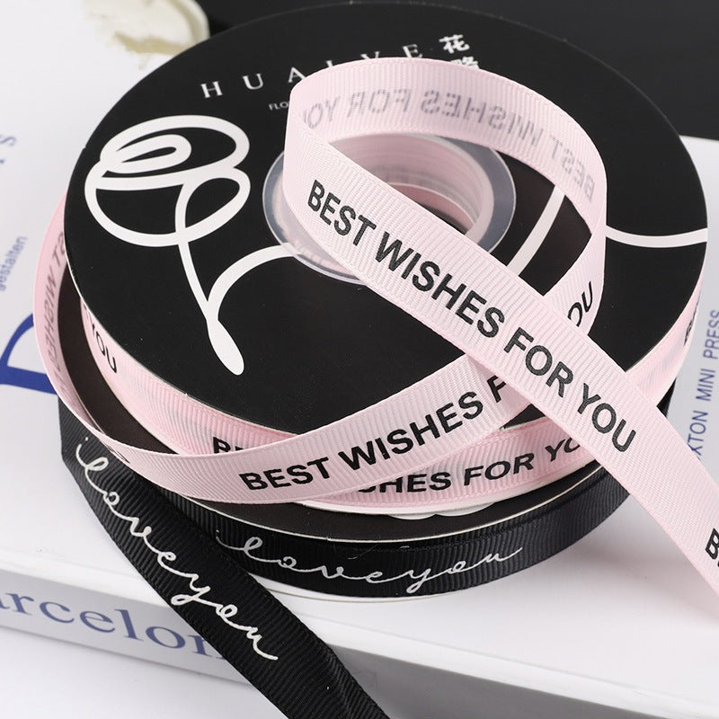 SQ-alphabet jacquard ribbon,floral art packaging satin ribbon,bouquet gift box bow ribbon,1.5cm English ribbon