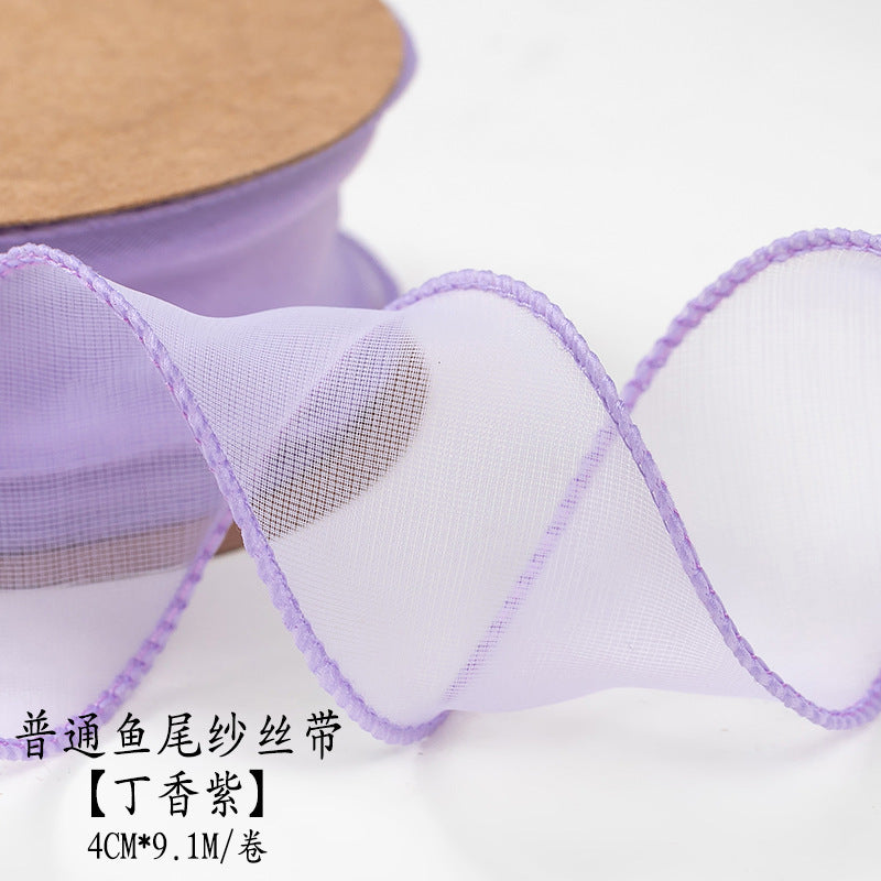 SJ-Gold Edging,Fish Tail Organza Ribbon,Polyester Organza Floral Ribbon,Cake Box Gift Box Bow,Packaging Woven Ribbon,Ribbon