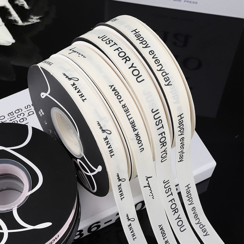 SQ-alphabet jacquard ribbon,floral art packaging satin ribbon,bouquet gift box bow ribbon,1.5cm English ribbon