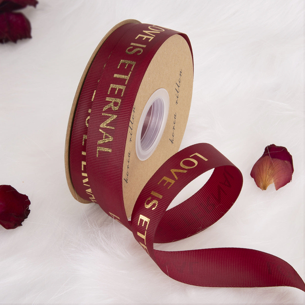 SB-Ribbon,Fresh Flower Packaging Ribbon,Floral Art Foil-Stamped Twill Ribbon,Love Is Eternal Letter Floral Bouquet Ribbon