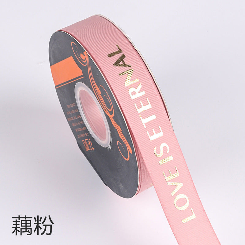 SB-Ribbon,Fresh Flower Packaging Ribbon,Floral Art Foil-Stamped Twill Ribbon,Love Is Eternal Letter Floral Bouquet Ribbon