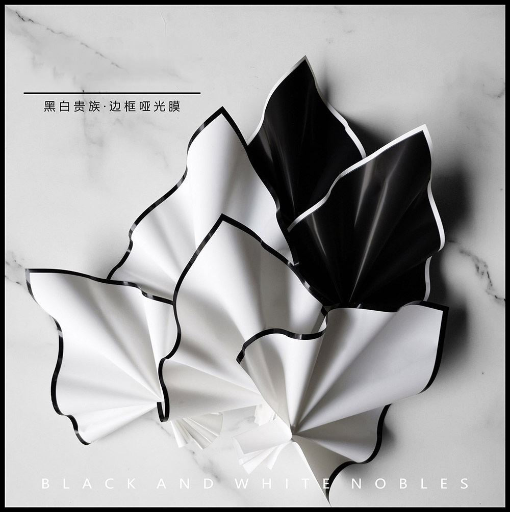 AR-Black and White Floral Wrapping Paper,Matte Film Waterproof Frosted Paper,Thickened Bouquet Wrapping Paper