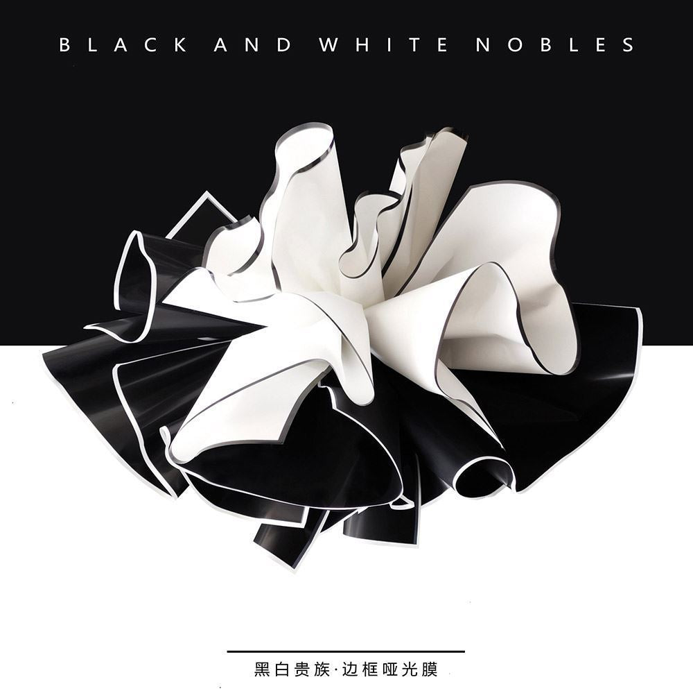AR-Black and White Floral Wrapping Paper,Matte Film Waterproof Frosted Paper,Thickened Bouquet Wrapping Paper