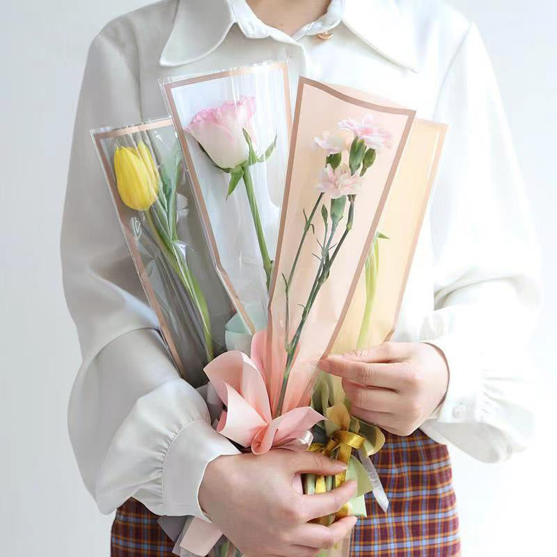 Transparent Waterproof Gold-Edged Flower Packaging Bag,Bouquet Handmade DIY Packaging Materials