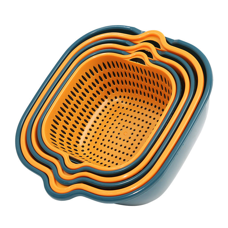 Home Kitchen Multifunctional Plastic Square Vegetable Wash Basket Double Drainer Basket Six-piece set