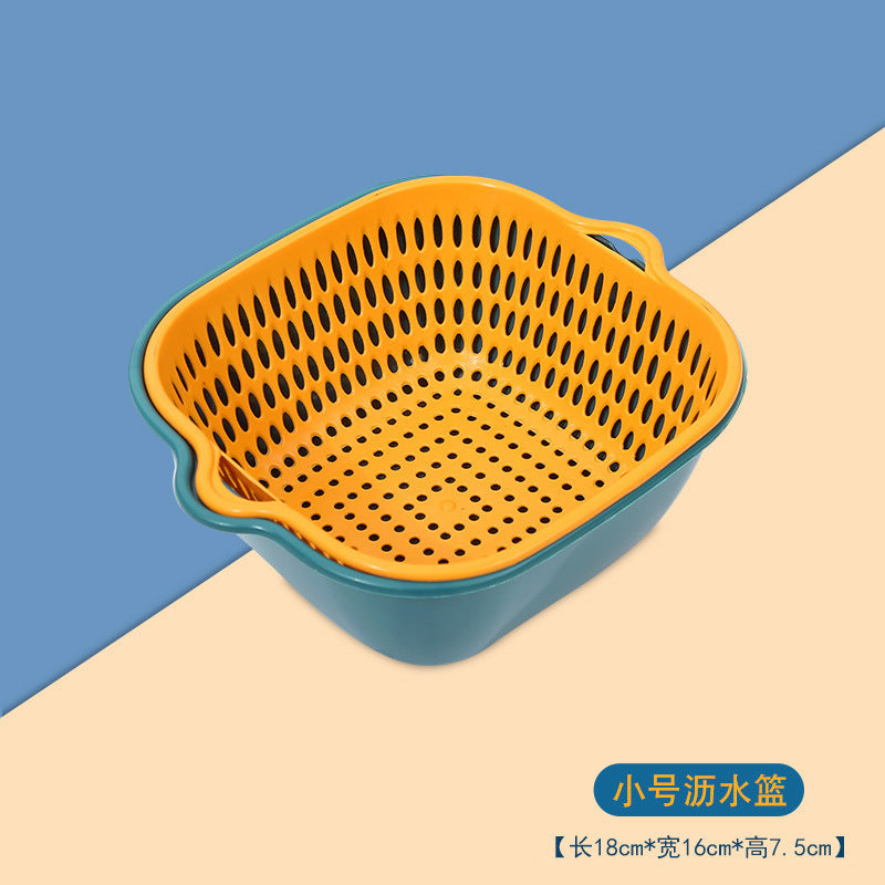 Home Kitchen Multifunctional Plastic Square Vegetable Wash Basket Double Drainer Basket Six-piece set