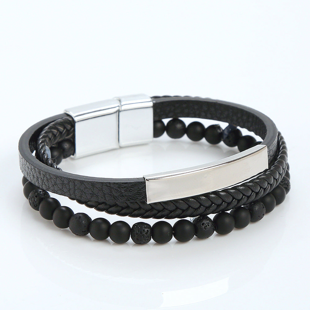 Men's stainless steel bracelet, magnet clasp leather cowhide rope braided, Men's Bracelet Factory