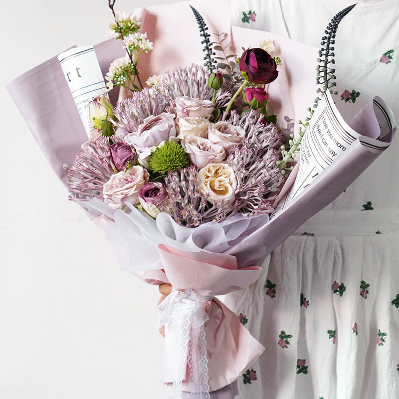 AS-Elegant Paper,Fresh Flower Bouquet Wrapping Paper,Double-Sided Floral Paper
