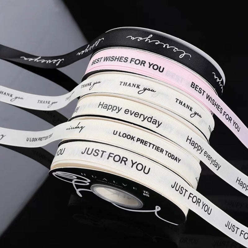 SQ-alphabet jacquard ribbon,floral art packaging satin ribbon,bouquet gift box bow ribbon,1.5cm English ribbon