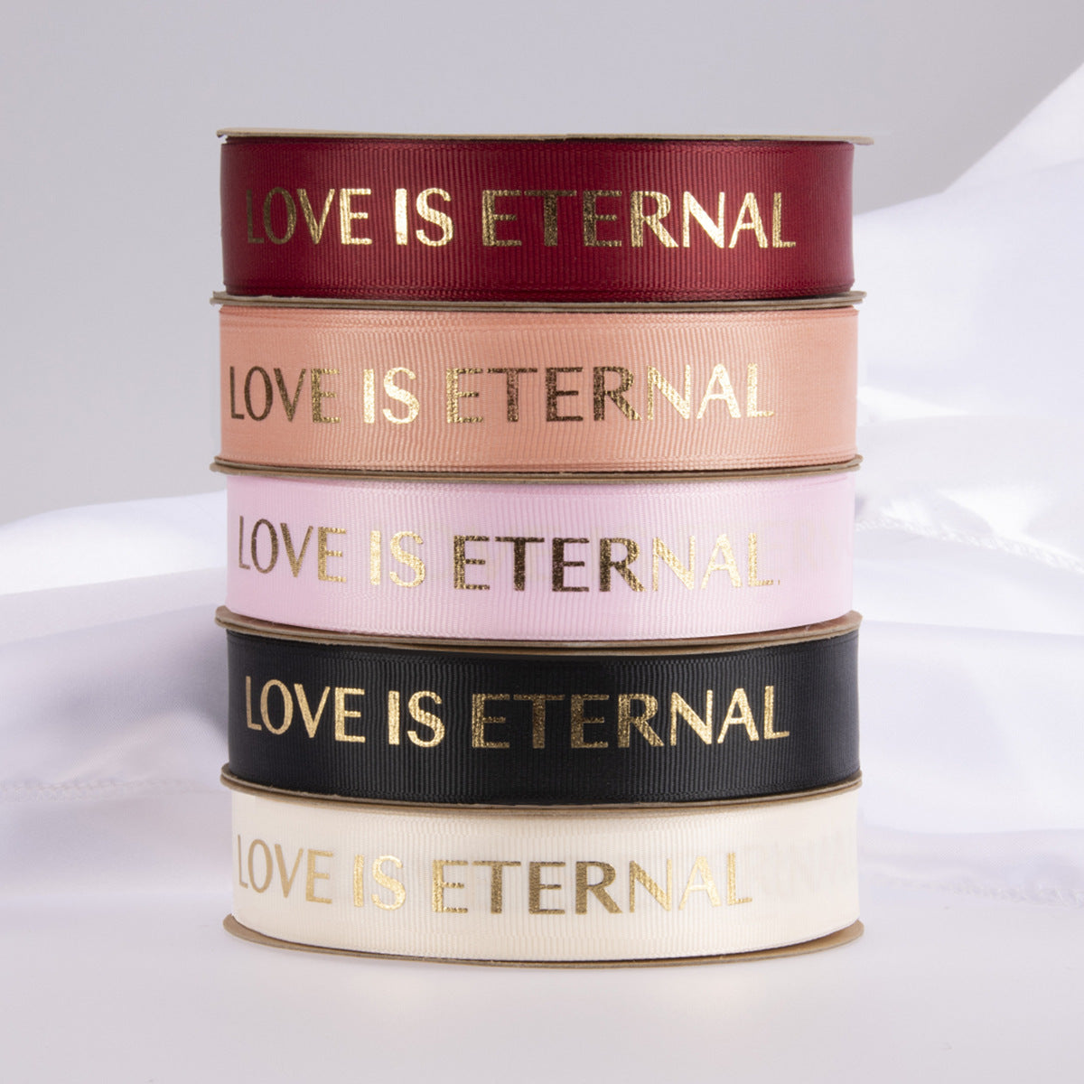 SB-Ribbon,Fresh Flower Packaging Ribbon,Floral Art Foil-Stamped Twill Ribbon,Love Is Eternal Letter Floral Bouquet Ribbon