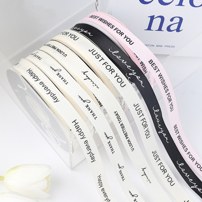 SQ-alphabet jacquard ribbon,floral art packaging satin ribbon,bouquet gift box bow ribbon,1.5cm English ribbon