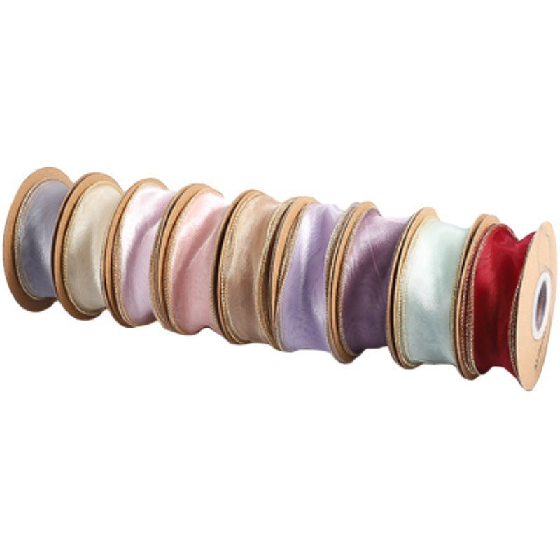 SJ-Gold Edging,Fish Tail Organza Ribbon,Polyester Organza Floral Ribbon,Cake Box Gift Box Bow,Packaging Woven Ribbon,Ribbon