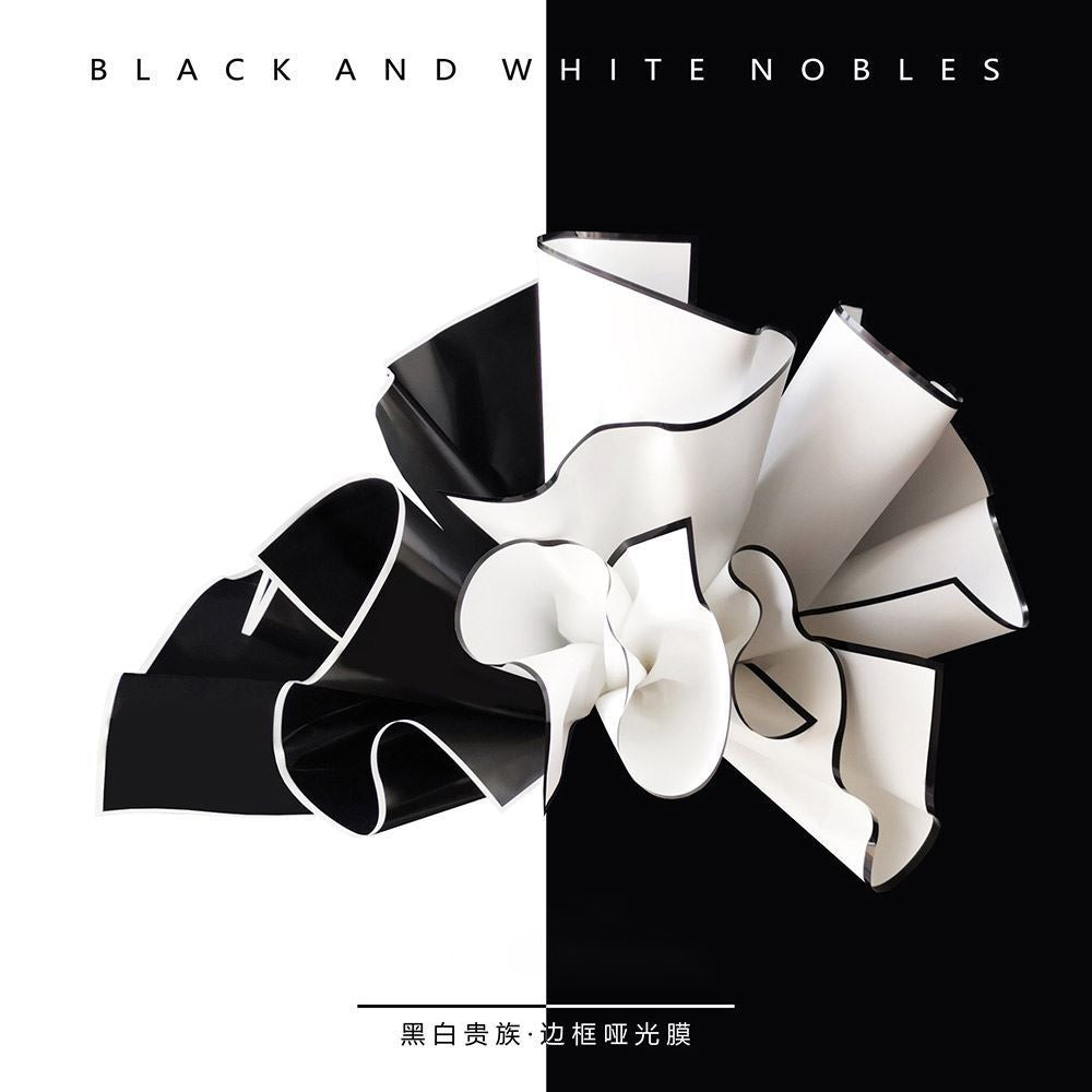 AR-Black and White Floral Wrapping Paper,Matte Film Waterproof Frosted Paper,Thickened Bouquet Wrapping Paper
