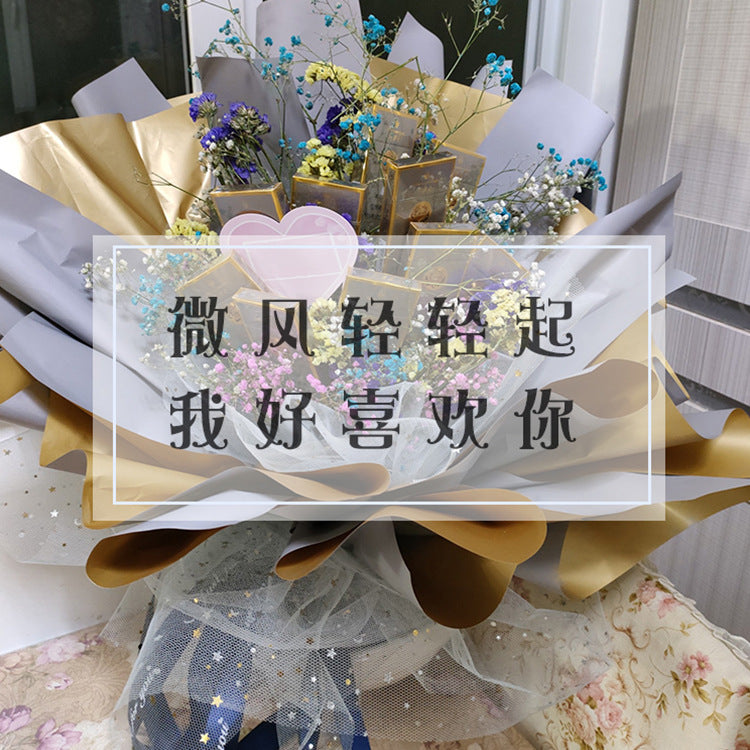 AE-Dual-Tone Floral Wrapping Paper,Bouquet Packaging Material,Gold Waterproof Elegance Paper,Thickened Hanfei Paper,Gilded Color Paper