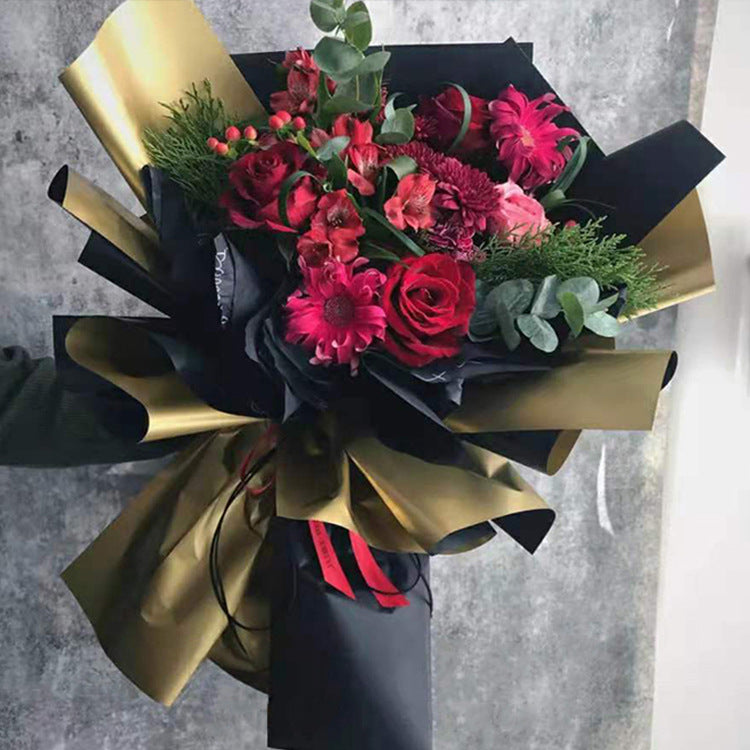 AE-Dual-Tone Floral Wrapping Paper,Bouquet Packaging Material,Gold Waterproof Elegance Paper,Thickened Hanfei Paper,Gilded Color Paper