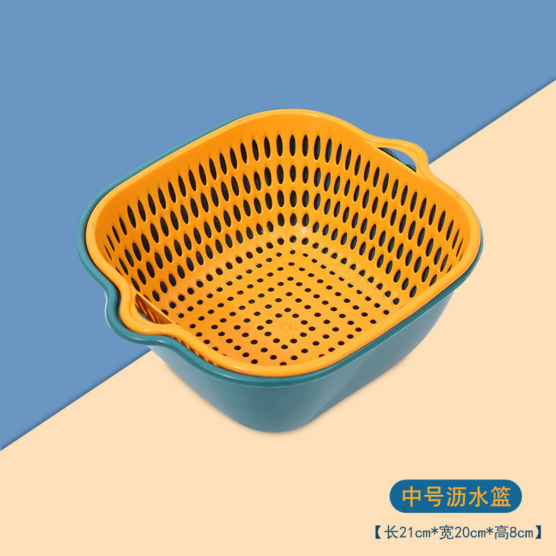 Home Kitchen Multifunctional Plastic Square Vegetable Wash Basket Double Drainer Basket Six-piece set