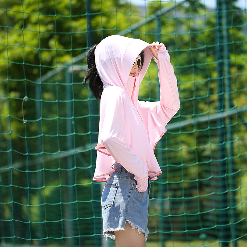 Women's Anti-UV Shirt Hooded Sun Protection Shawl with Mask