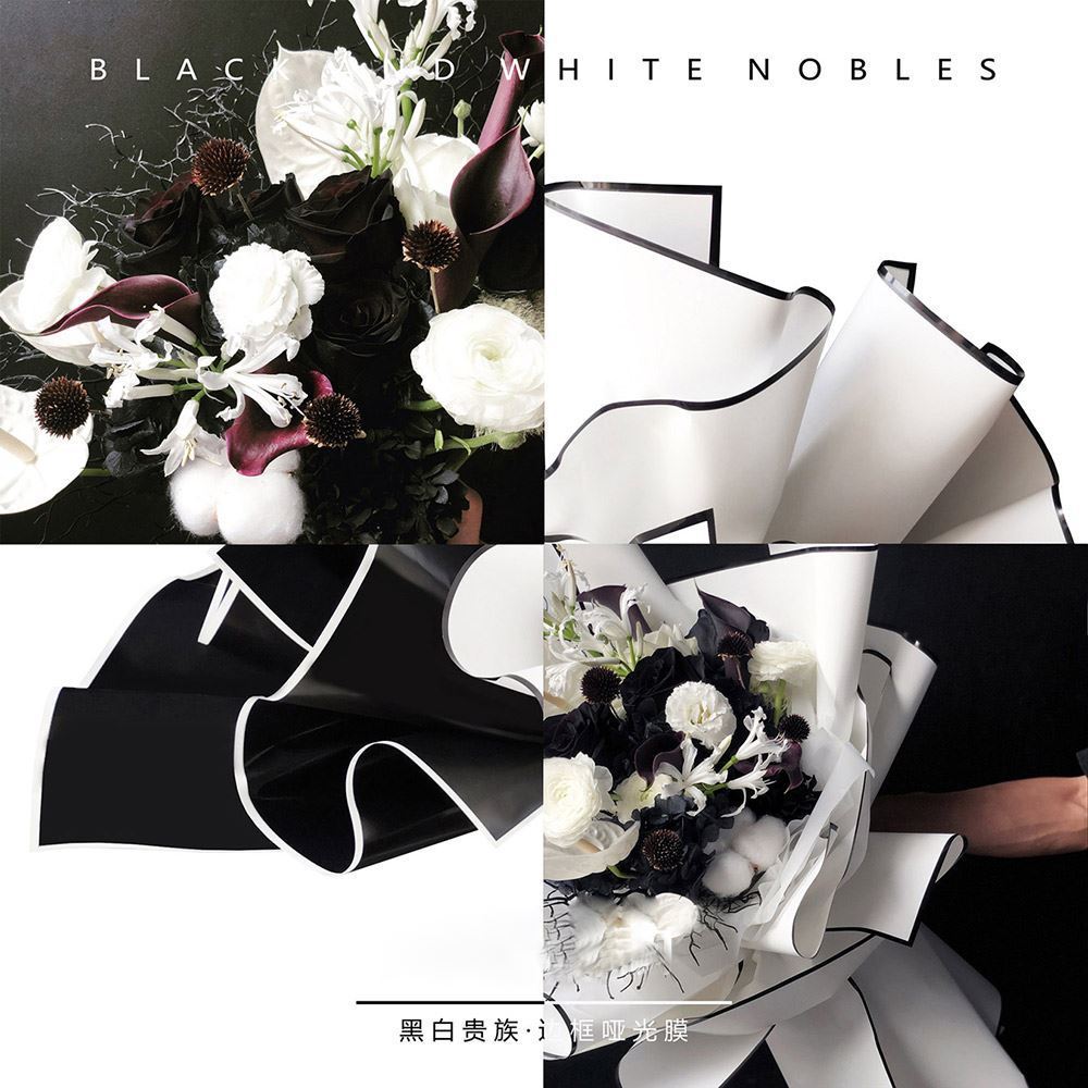 AR-Black and White Floral Wrapping Paper,Matte Film Waterproof Frosted Paper,Thickened Bouquet Wrapping Paper