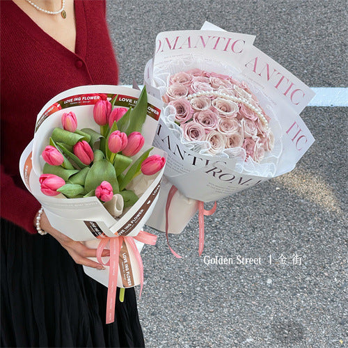 Valentine's Day Foil-Stamped Noble Minimalist,Waterproof Flower Wrapping Paper,Trendy Packaging Paper