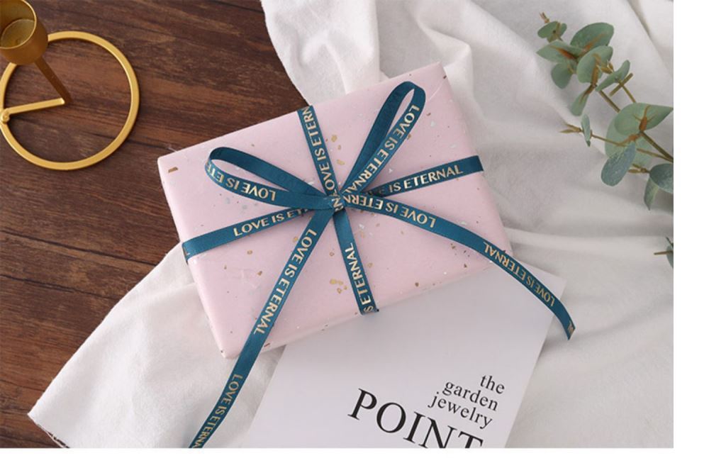 SB-Ribbon,Fresh Flower Packaging Ribbon,Floral Art Foil-Stamped Twill Ribbon,Love Is Eternal Letter Floral Bouquet Ribbon