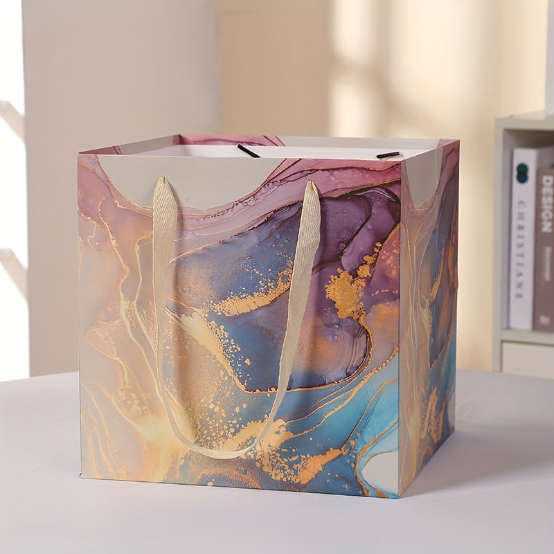 8pcs, Square Paper Bags With Handle Kraft Paper Gift Bag For Cake Flower Packaging Large Storage Paper Bag, Small Business Supplies, Shopping Bag, Party Bag, Party Gift Bag, Craft Tote Bag, Party Favors, Party Gift Decor, Party Supplies