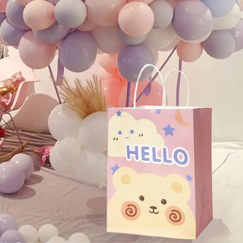 10/50/100pcs, Cute Hello Bear Gift Bag, Candy Bag, Cute Baby Shower Party Gift Bag, Wedding Tote Bag, Birthday Gift Bag, Suitable For Various Festival Party Gift Bags