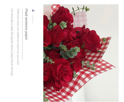 Fresh Flower Bouquet Wrapping Paper,Waterproof Elegance Paper,Checkered Summer Plaid Floral Packaging Material,Flower Shop Bouquet Gift Paper