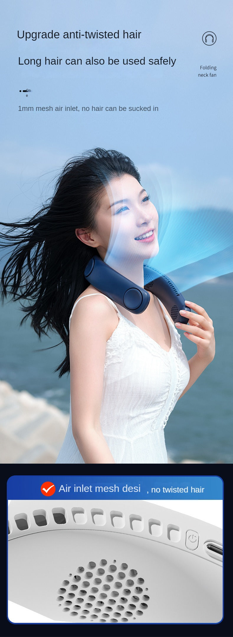 Four Fan Blades Hanging Neck Fan Large Airflow Long Life Portable Handheld Fan