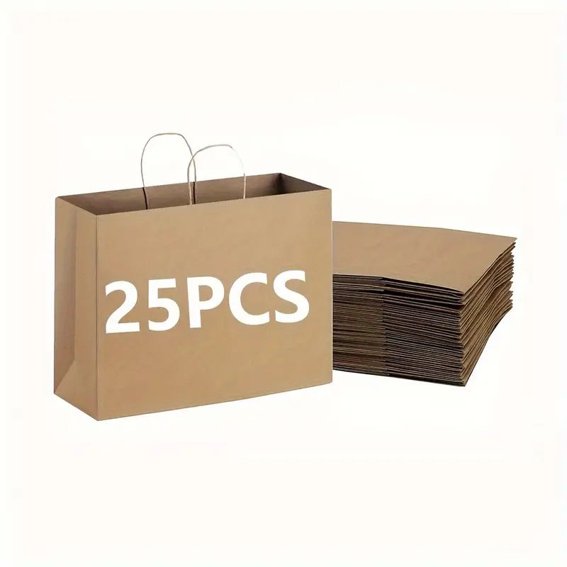 25 Packs, Large Brown Paper Bags With Handles Kraft Gift Bags Bulk, 12.5 * 4.3 * 9.8 Inch For Birthday Party Grocery Retail Shopping Business, Cheapest Items Available, Sale, Shopping Bag, Party Bag, Party Gift Bag, Craft Tote Bag