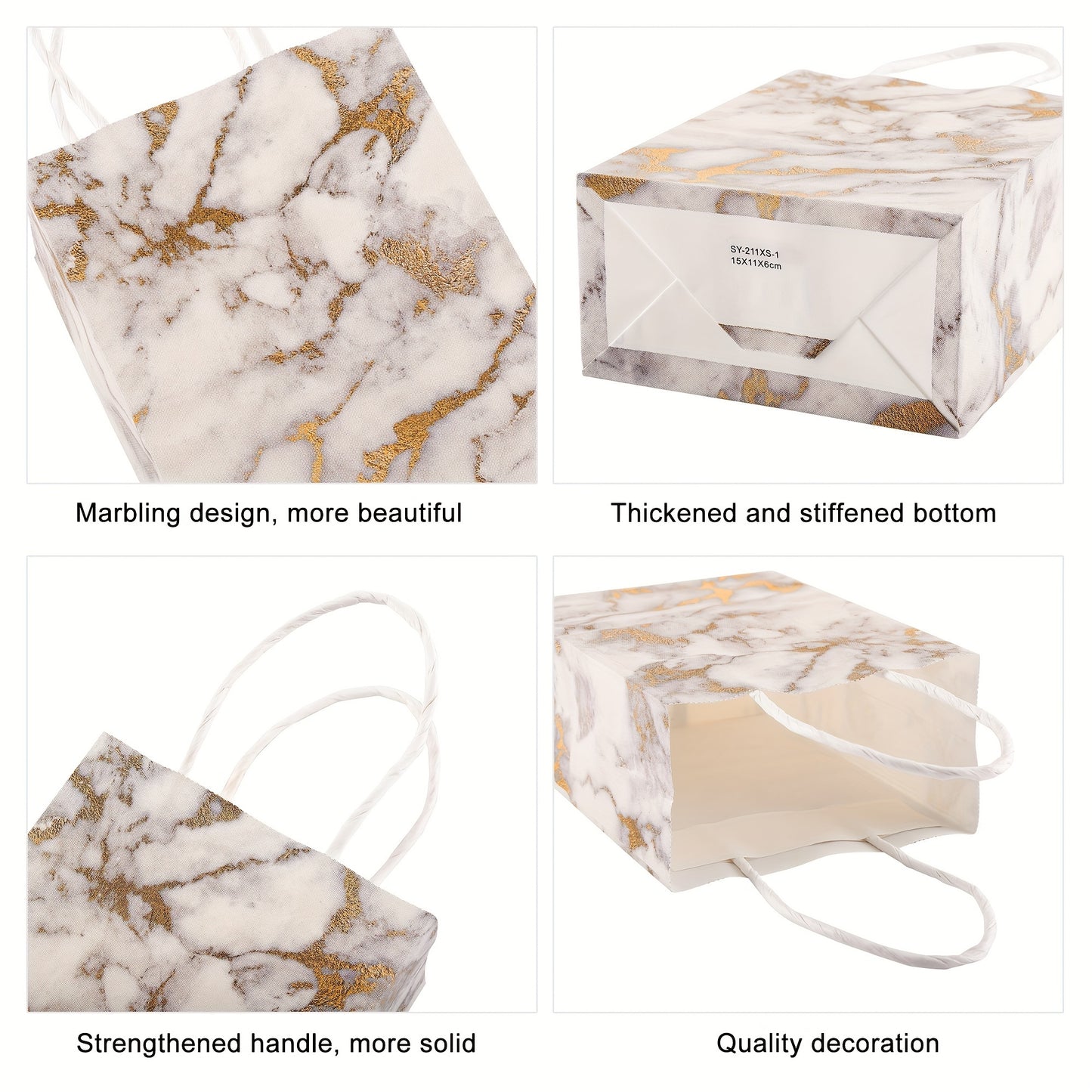 50pcs, Marble Pattern Kraft Paper Tote Bags, 25 White Golden And 25 Black Golden, Small Business Supplies, Shopping Bag, Party Bag, Party Gift Bag, Craft Tote Bag, Party Favors, Birthday Decor, Party Gift Decor, Wedding Decor, Party Supplies