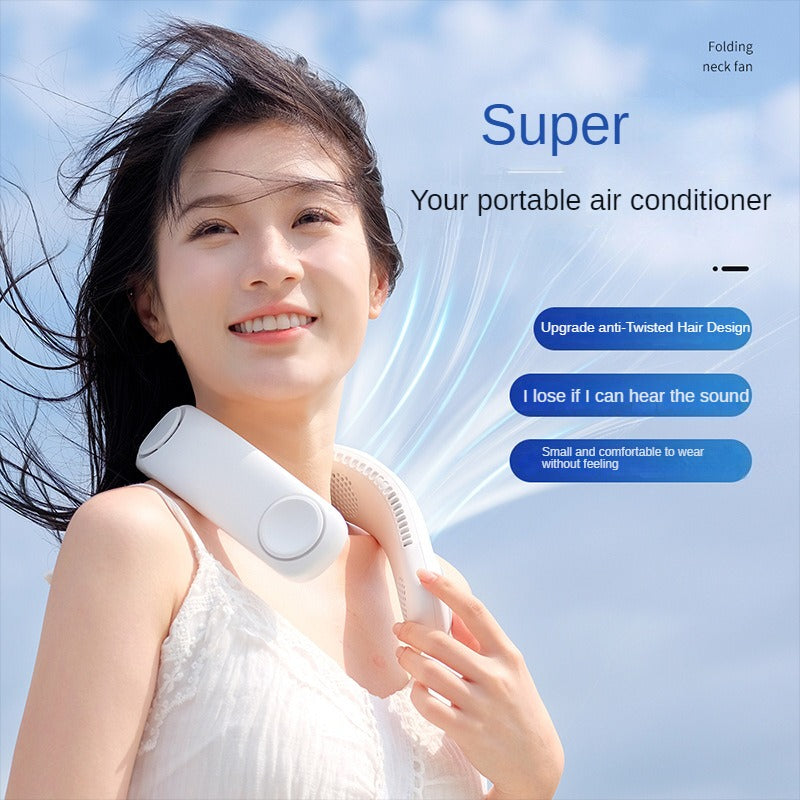 Four Fan Blades Hanging Neck Fan Large Airflow Long Life Portable Handheld Fan