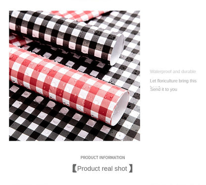 Fresh Flower Bouquet Wrapping Paper,Waterproof Elegance Paper,Checkered Summer Plaid Floral Packaging Material,Flower Shop Bouquet Gift Paper