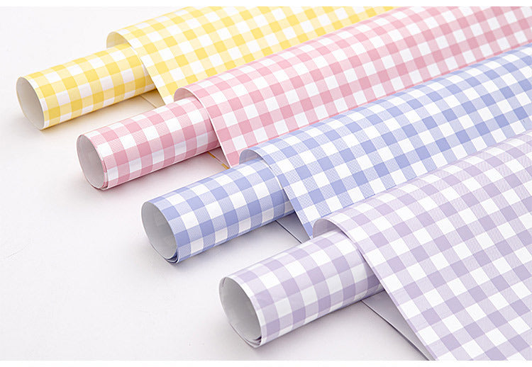 Fresh Flower Bouquet Wrapping Paper,Waterproof Elegance Paper,Checkered Summer Plaid Floral Packaging Material,Flower Shop Bouquet Gift Paper