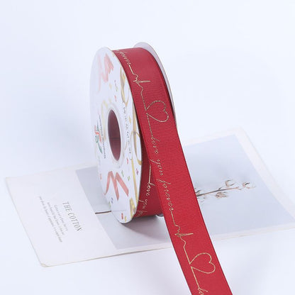 SH-2.5 cm woven ribbon, fresh flower packaging ribbon, floral art hot-stamped spiral pattern satin ribbon, English alphabet bouquet cake gift ribbon.