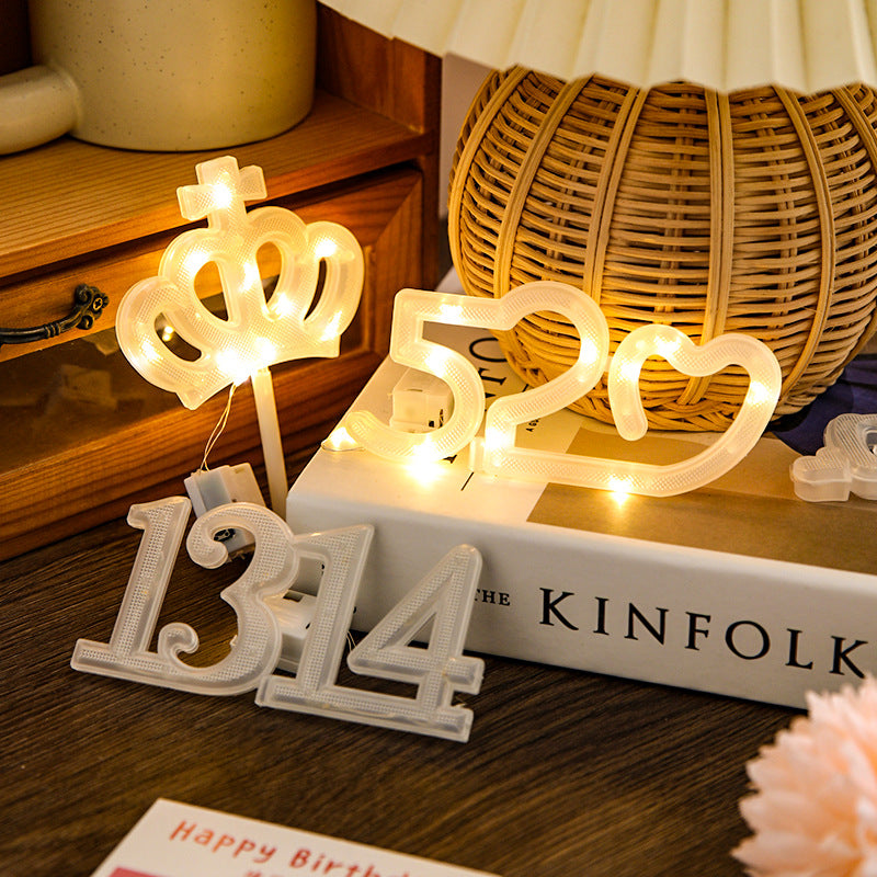 Party Ambience Lights Flower Packaging Bouquet Warm White Lights Happy Birthday Cake Decoration Lights Crown English Numbers Lights