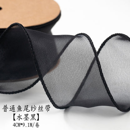 SJ-Gold Edging,Fish Tail Organza Ribbon,Polyester Organza Floral Ribbon,Cake Box Gift Box Bow,Packaging Woven Ribbon,Ribbon