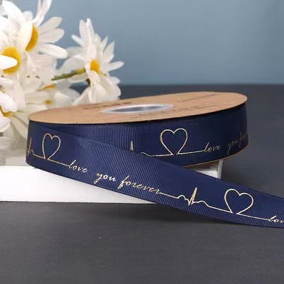 SH-2.5 cm woven ribbon, fresh flower packaging ribbon, floral art hot-stamped spiral pattern satin ribbon, English alphabet bouquet cake gift ribbon.