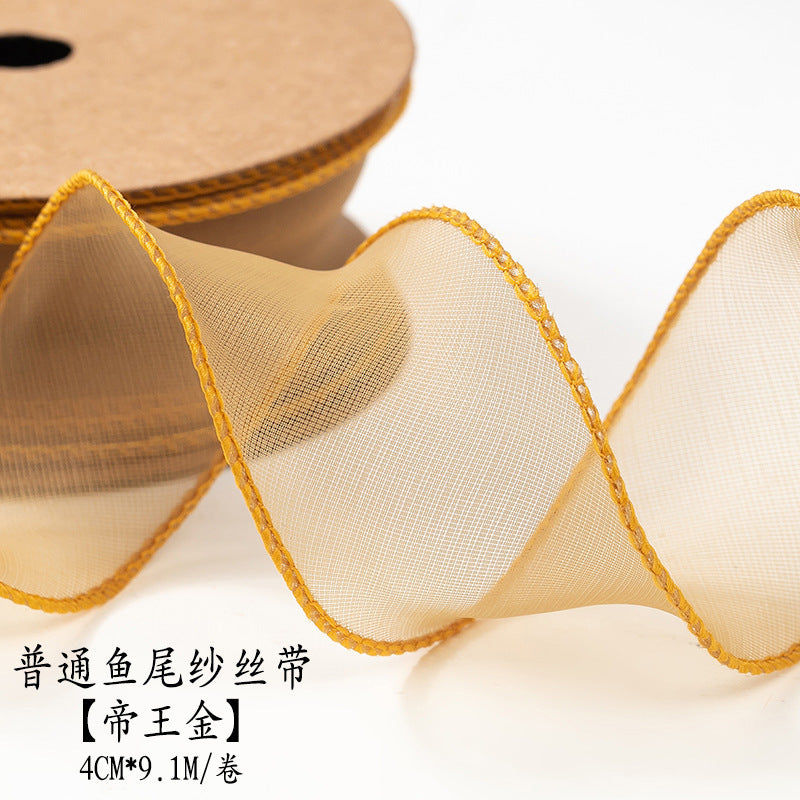 SJ-Gold Edging,Fish Tail Organza Ribbon,Polyester Organza Floral Ribbon,Cake Box Gift Box Bow,Packaging Woven Ribbon,Ribbon