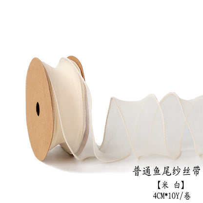 SJ-Gold Edging,Fish Tail Organza Ribbon,Polyester Organza Floral Ribbon,Cake Box Gift Box Bow,Packaging Woven Ribbon,Ribbon