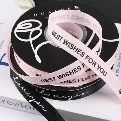 SQ-alphabet jacquard ribbon，floral art packaging satin ribbon，bouquet gift box bow ribbon，1.5cm English ribbon