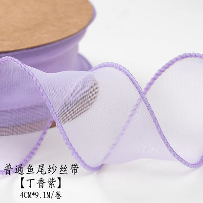 SJ-Gold Edging,Fish Tail Organza Ribbon,Polyester Organza Floral Ribbon,Cake Box Gift Box Bow,Packaging Woven Ribbon,Ribbon