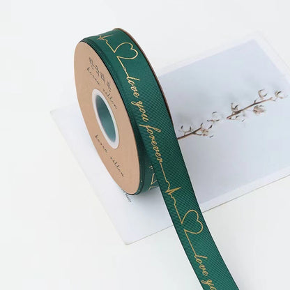 SH-2.5 cm woven ribbon, fresh flower packaging ribbon, floral art hot-stamped spiral pattern satin ribbon, English alphabet bouquet cake gift ribbon.